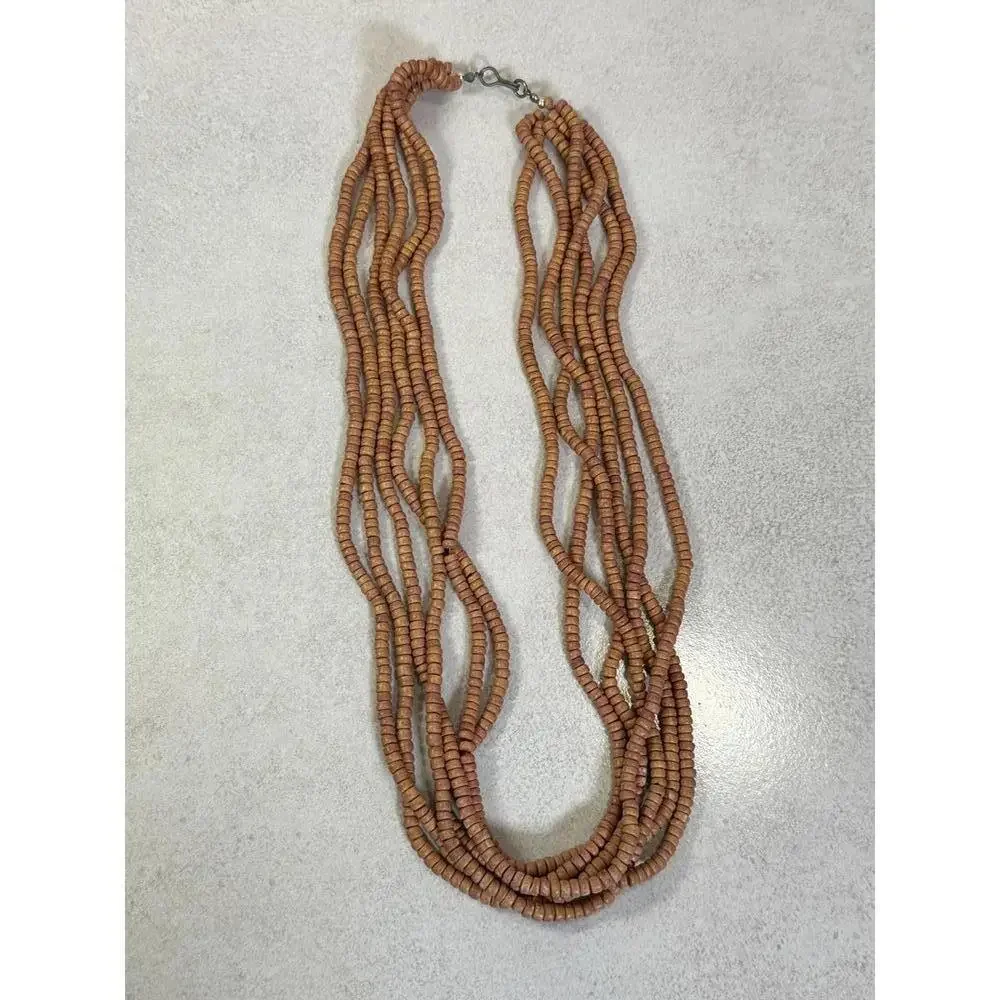 VTG Tribal Terracotta Clay Bead Multi Strand Necklace 28”